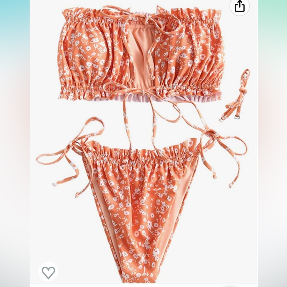 ZAFUL bandeau Two Piece orange floral bikini